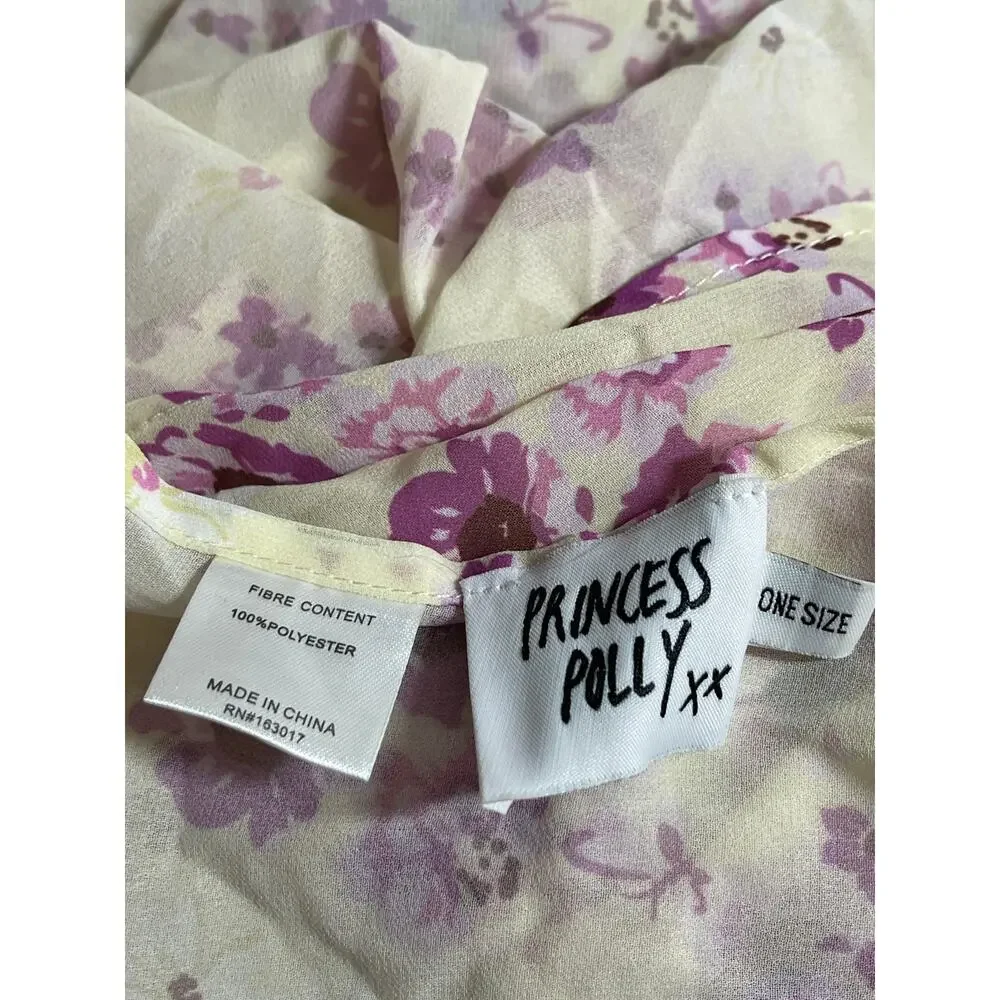 Princess Polly Women's Cream Purple Floral Rectangle Shawl Wrap Scarf One Size